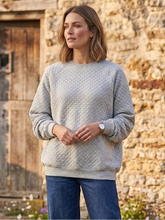 Cloudveil Sweaters - Relaxed Fit Quilted Crewneck Sweater - Light Gray